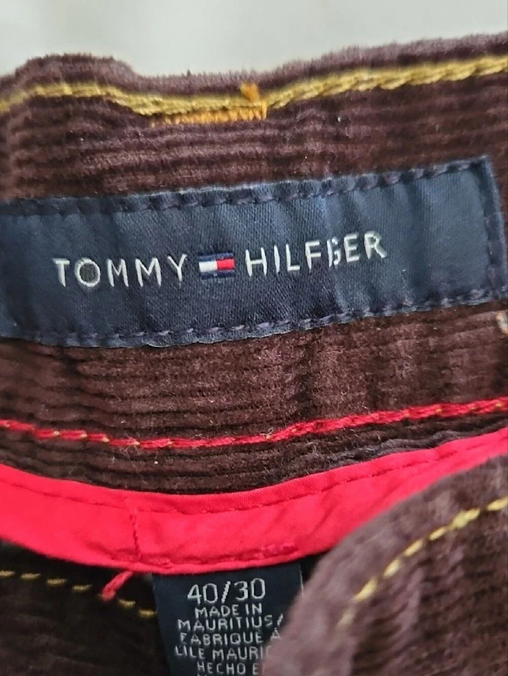 Tommy Hilfiger Brown Corduroy Pants with Red Trim